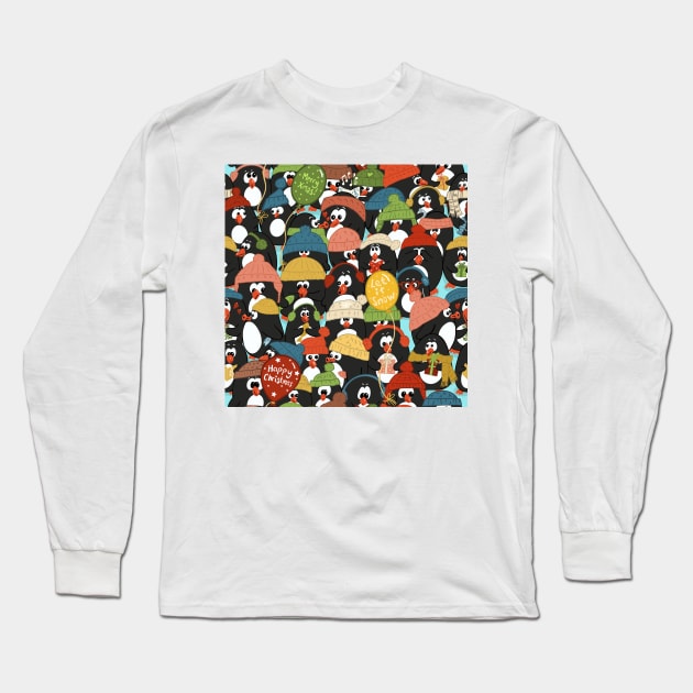 Funny Penguins Christmas Party Long Sleeve T-Shirt by NattyDesigns